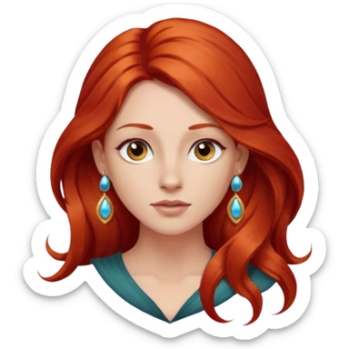 une personne joli, aved des cheveux long roux, des boucles d'oreilles de face dans un rond  sticker