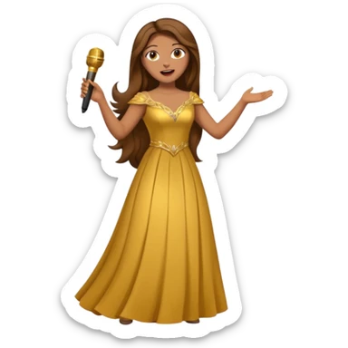 woman opera singer singing with long brown hair and golden dress and entire body sticker
