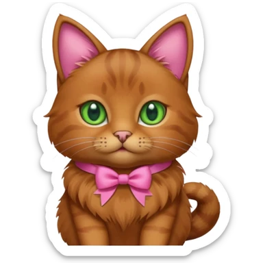   brown cat with green eyes and a pink bow sticker
