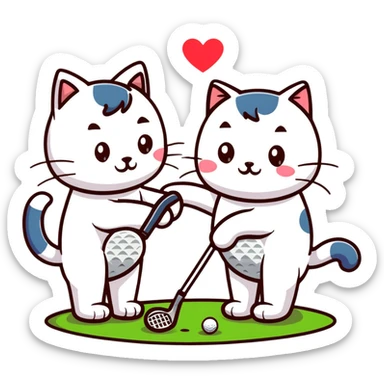 two cats in love playing golf in Scotland sticker