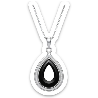 black onyx pendant with a faint white glow emerging from its center, symbolizing hidden power, on a delicate silver chain that flows like liquid sticker