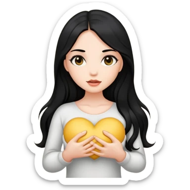 A beautiful girl with long black hair and black eyes holds her breasts in her hands sticker
