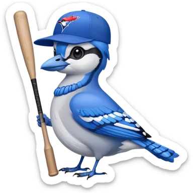 bluejay standing with baseball bat, wearing toronto blue jays baseball hat, sitting on canadian goose
 sticker