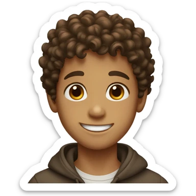 Smiling boy with hazel eyes and curly brown hair  sticker