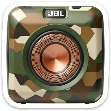 Ultra minimalist JBL Clip 4 speaker, simple geometric shape with basic camouflage pattern, iOS emoji style sticker