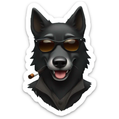 A short haired black wolf wearing sunglasses and smoking a cigar sticker