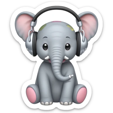 baby elephant with headphone sticker