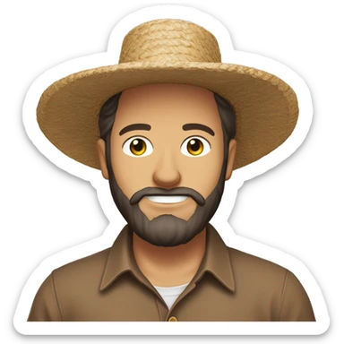 amish brown straw hat and small beard without mustache white skin brown button down shirt half body one photo  sticker