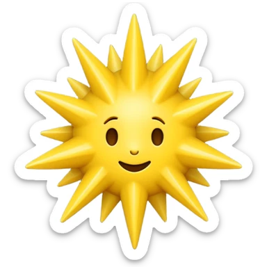 Compact iOS‑style 3D emoji: plain jagged burst (10 spikes), bright yellow, smooth shading, thin darker edge; no characters or pictograms sticker