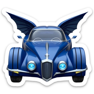  the animated series aerodynamic alien opulent dark knight futuristic concept Batmobile loosely based on 1936 cord 812(flat long straight faceted mechanical body) winged stealthy blue headlight covers street hot rod  sticker