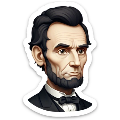 Cinematic Realistic Abraham Lincoln Portrait Emoji, depicted as a stoic iconic statesman with a tall dignified silhouette and thoughtful expression, rendered with detailed textures and dramatic historical lighting that captures his timeless presence. sticker