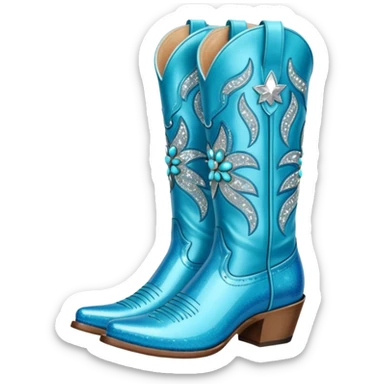 Realistic  blue fashion cowgirl boots with sparkly shiny glitter  sticker