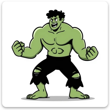 the Hulk, muscular green superhero, dynamic pose, hand-drawn doodle style sticker