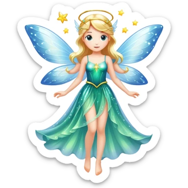a magical fairy with sparkling wings and flowing dress sticker