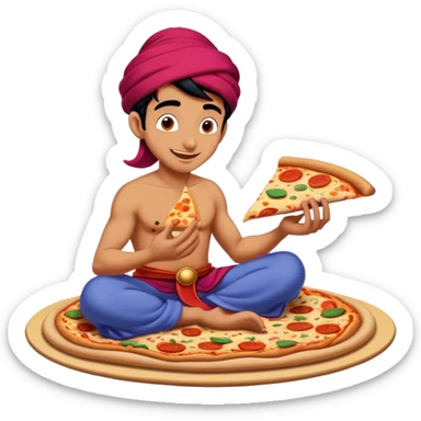 Aladdin eating pizza on magic carpet  sticker