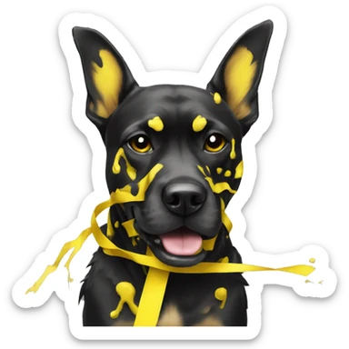 Melting punk black Graffiti dog patterns and yellow caution tape  sticker