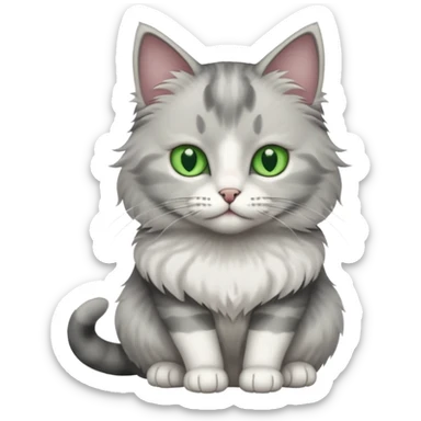 a grey and white cat sitting regally sticker