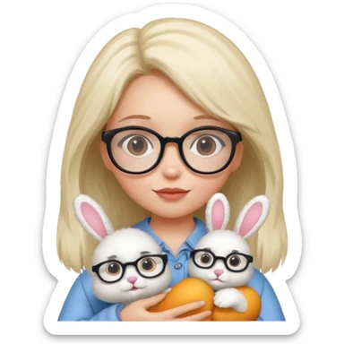 Girl with glasses → holding a toy rabbit sticker