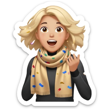 person with a sports scarf, excited expression, confetti in the air sticker