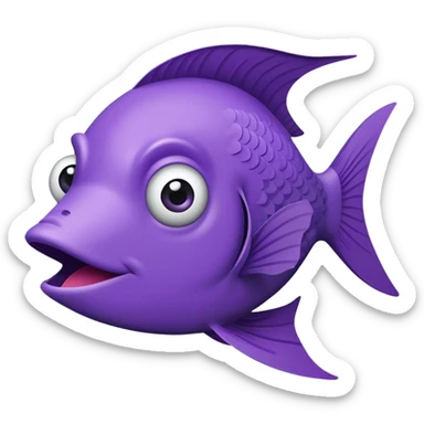 ultra derpy purple fish with wonky eye and comically large lips, perfect flat side profile facing right, exactly 90 degrees, completely 2D like a paper cutout, only one eye visible, absolute side view sticker
