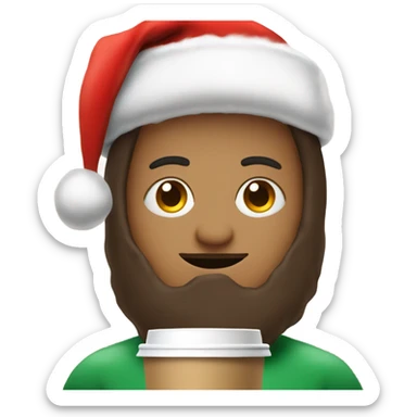 Me wearing a Santa hat at Christmas morning with coffee sticker