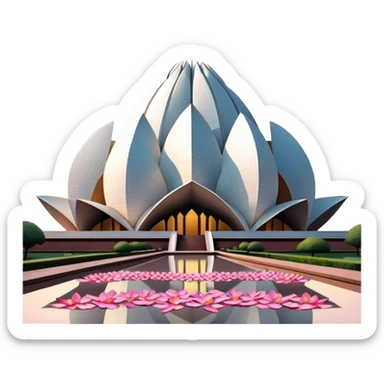 Cinematic Realistic Lotus Temple Landmark Emoji, showcasing the modern architectural marvel with petal‚Äêlike structures rendered with dynamic lighting and graceful textures. sticker