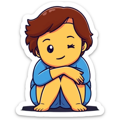 woman sitting on floor hugging her knees while crying sticker