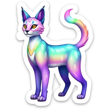 An iridescent transparent luminescent colorful fantasy-lynx-caracal-serval-fakemon-creature-hybrid sticker