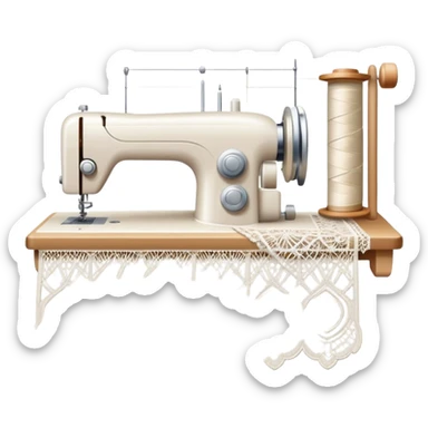 Lace making icon, lace patterns in progress, shuttle, thread, bobbins, intricate details, minimalistic style, clean lines, transparent background. sticker