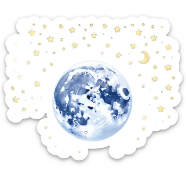"Peaceful moon in a starry night sky with soft glow, no people" sticker