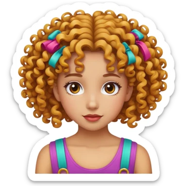 girl with curly hair and colorful barrettes sticker