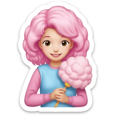 A girl hugging a big cotton candy puff with bright smile sticker