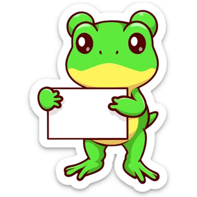 Bufo frog holding a blank sign, cartoonish sticker