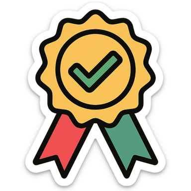 vector icon of a seal of trust with gold and colorful elements, elegant and minimalist flat design, isolated on white background, award badge style, 2D flat vector, trending icon look, soft shadows, no text, perfect for commercial use, icon style, new variation 2 sticker