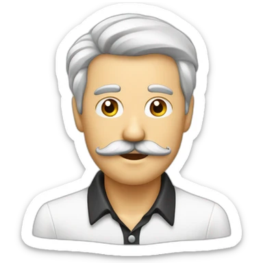 Homme blanc cheveux noirs plaqué sur le côté moustache carré en chemise sticker