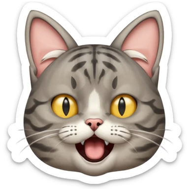 Cat meme, a gray tabby cat holding its head and screaming, with its eyes closed and mouth open, looking annoyed sticker