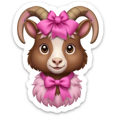 brown goat with pink ribbon pookie sticker