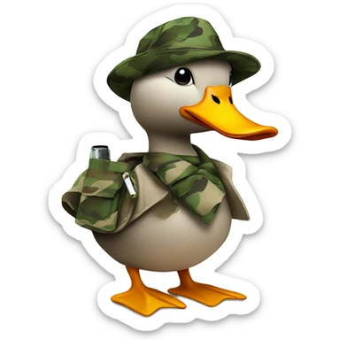 Duck wearing a camouflage hat smoking a cigarette  sticker
