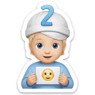 A baby Caucasian blond hair blue eyed infant with a genius sign over it’s head sticker