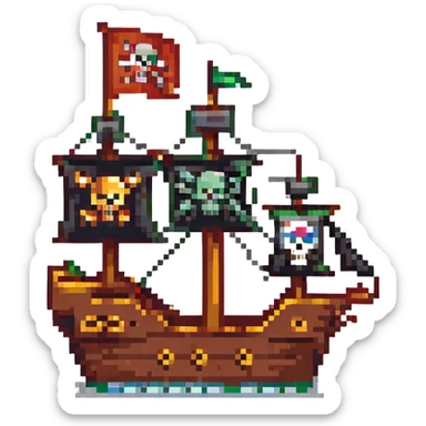 a pirate ship with a skull flag sticker