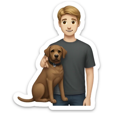 young man with brown hair soeeping with a black labrador dog sticker