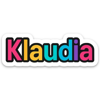 Klaudia name with colorful, varied gradient, modern font, dark outline, transparent background, in the style of sample images sticker