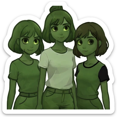 Four girls with brown hair 2 of an olive tone one black and one white brown eyes all 4 and that they are cute sticker