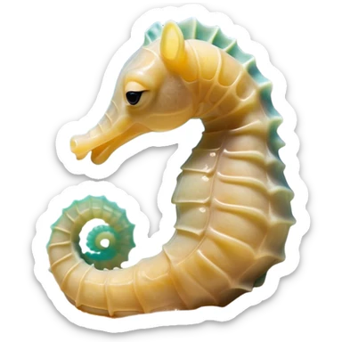 Meme-Worthy Cute Sleeping Sea Horse Portrait Emoji, Head resting peacefully with a contented smile, showcasing a slender, elegantly curved body with a softly coiled tail and eyes gently closed in serene slumber, Simplified yet adorably endearing features, highly detailed, glowing with a soft, drowsy aquatic light, high shine, relaxed and utterly lovable, stylized with an air of playful laziness, soft glowing outline, capturing the essence of a sleeping sea horse that feels destined to become the next viral icon of adorable rest! sticker