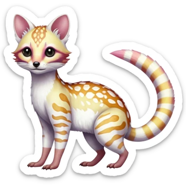 Iridescent white albino colorful fruity blingy crystalline Genet-Numbat-Ocelot-Lykoi-Tanuki-Cheetah-Ocicat-hybrid-fusion, full body sticker