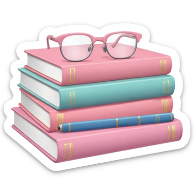 A pile of pastel pink books with glasses on top sticker