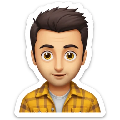 generate a pretty bratz emoji 
Make her look like Ranbir kapoor wearing a yellow flannel shirt, smirkinh

She should look exactly  like ranbir kapoor!  sticker