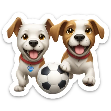 Two dogs playing soccer sticker