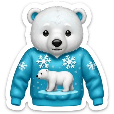 Glitter polar bear
with cyan snowflake on a black sweatshirt sticker