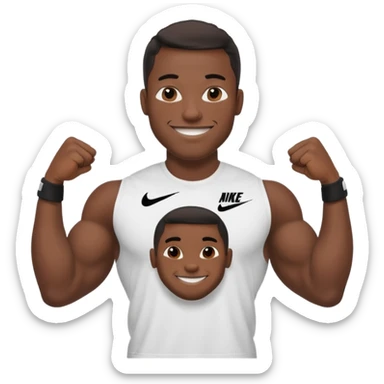 Jock black man smiling very very big biceps wearing “Nike” t shirt sticker